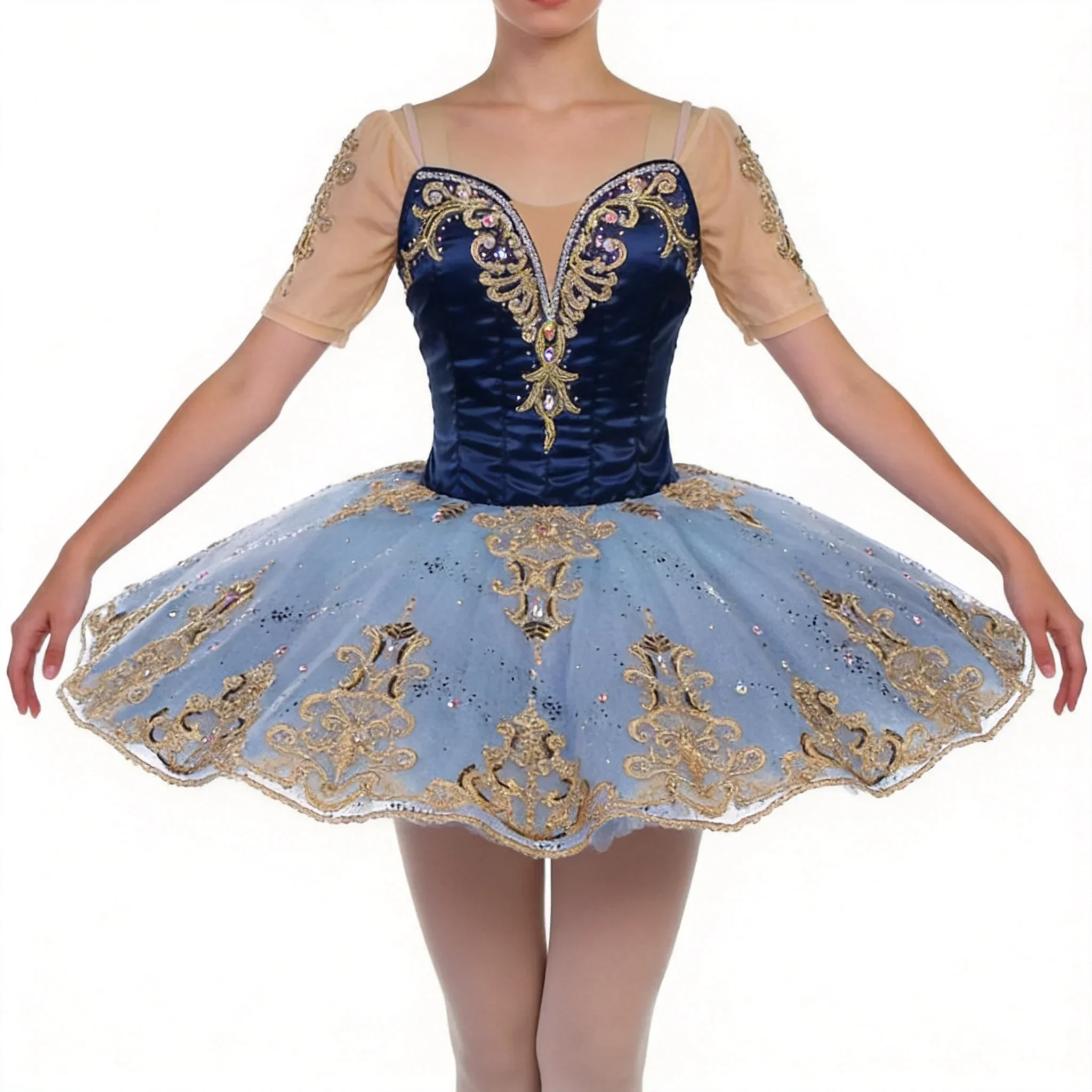 Raymonda Variation Ballet Tutu Navy Blue Gold Lace Kids & Adults Professional Costume for Ballet Competition Stage Performance
