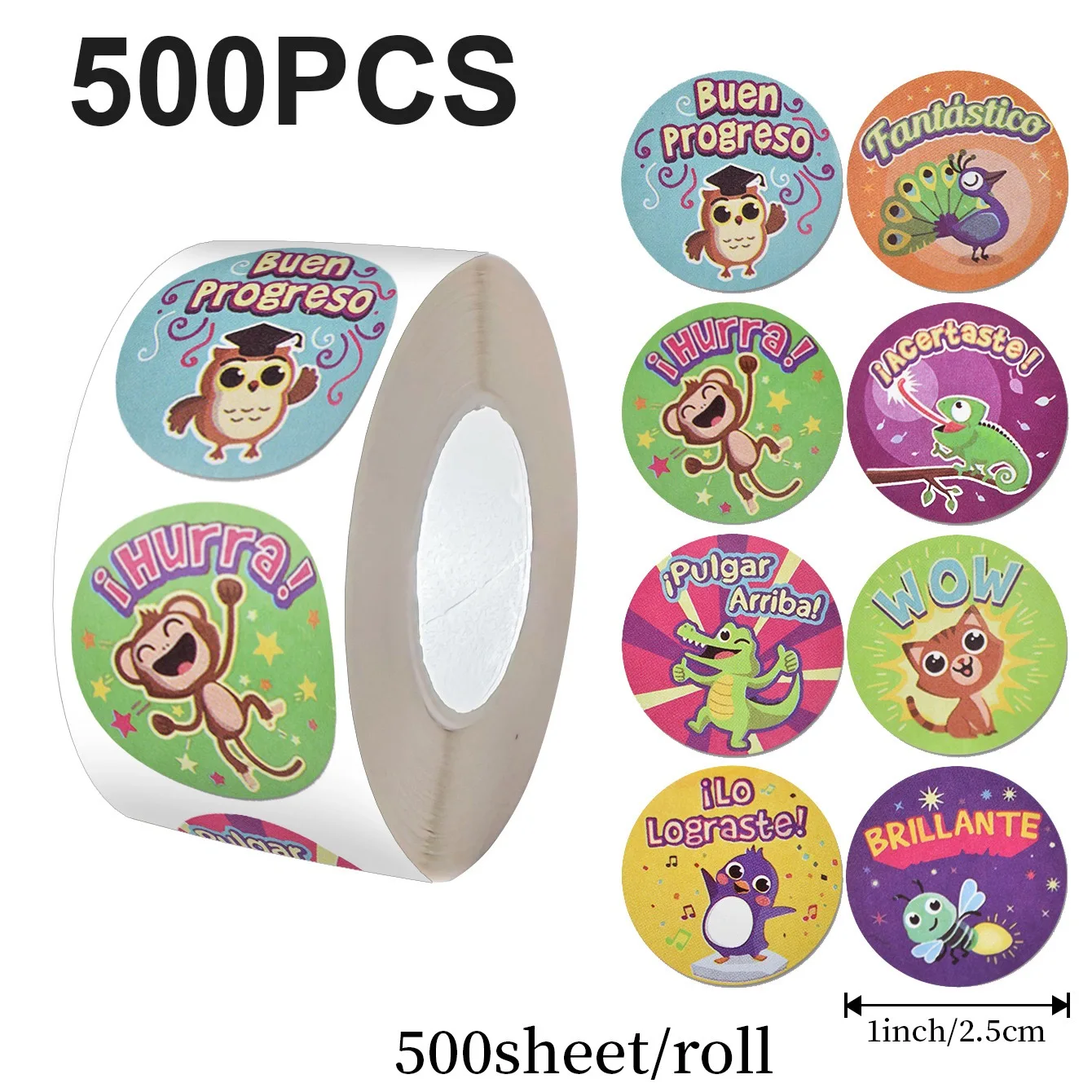 500pcs Cute Toy Spanish Encouragement Reward Stickers Super Well Kids Kindergarten Teaching Material Stationery Decal