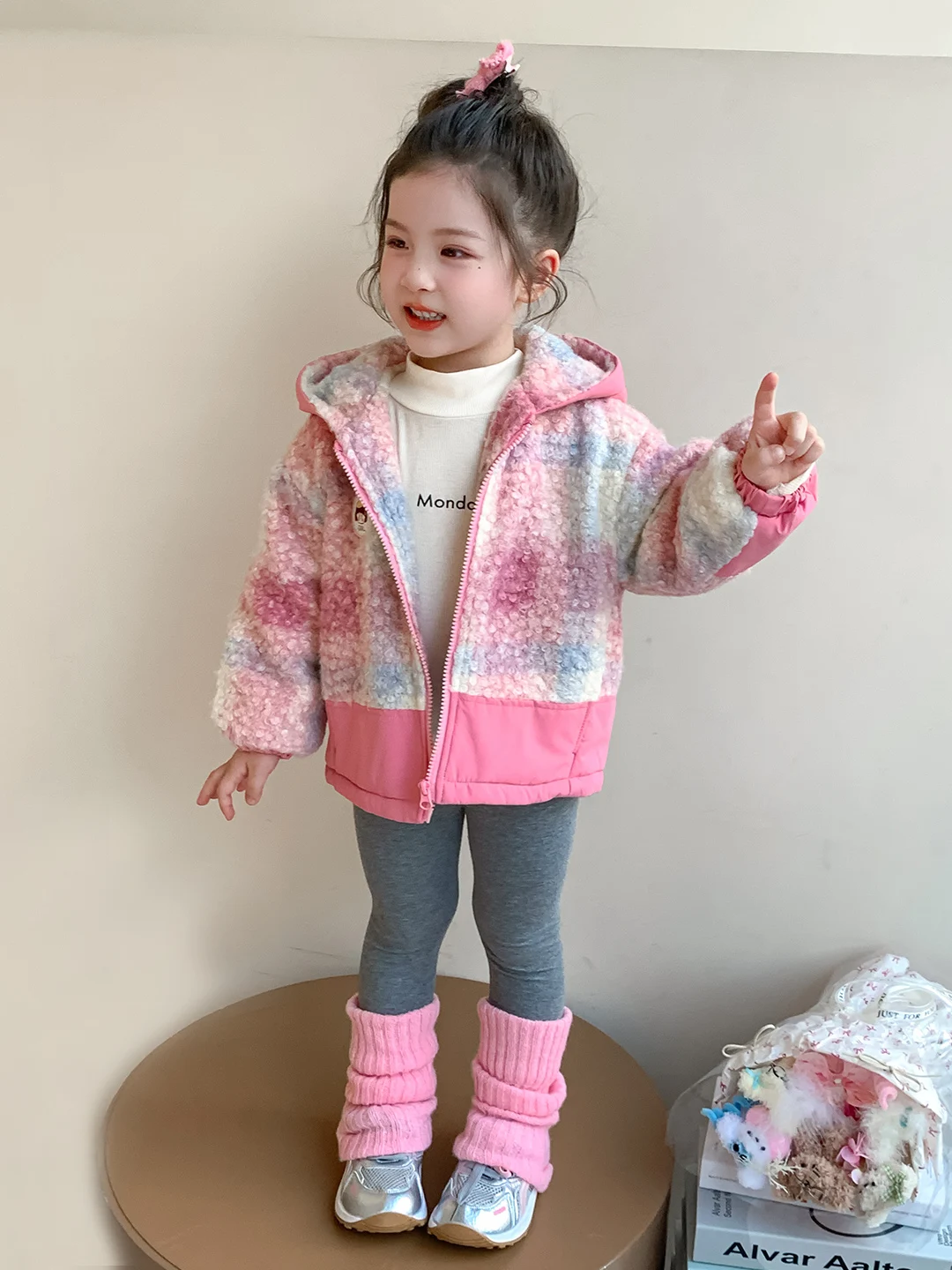 Thiened Fce Girls Coat Autumn Winter New Sle Children Outerwear Baby Outfit Long Sve Zipper Closure Plaid Pattern
