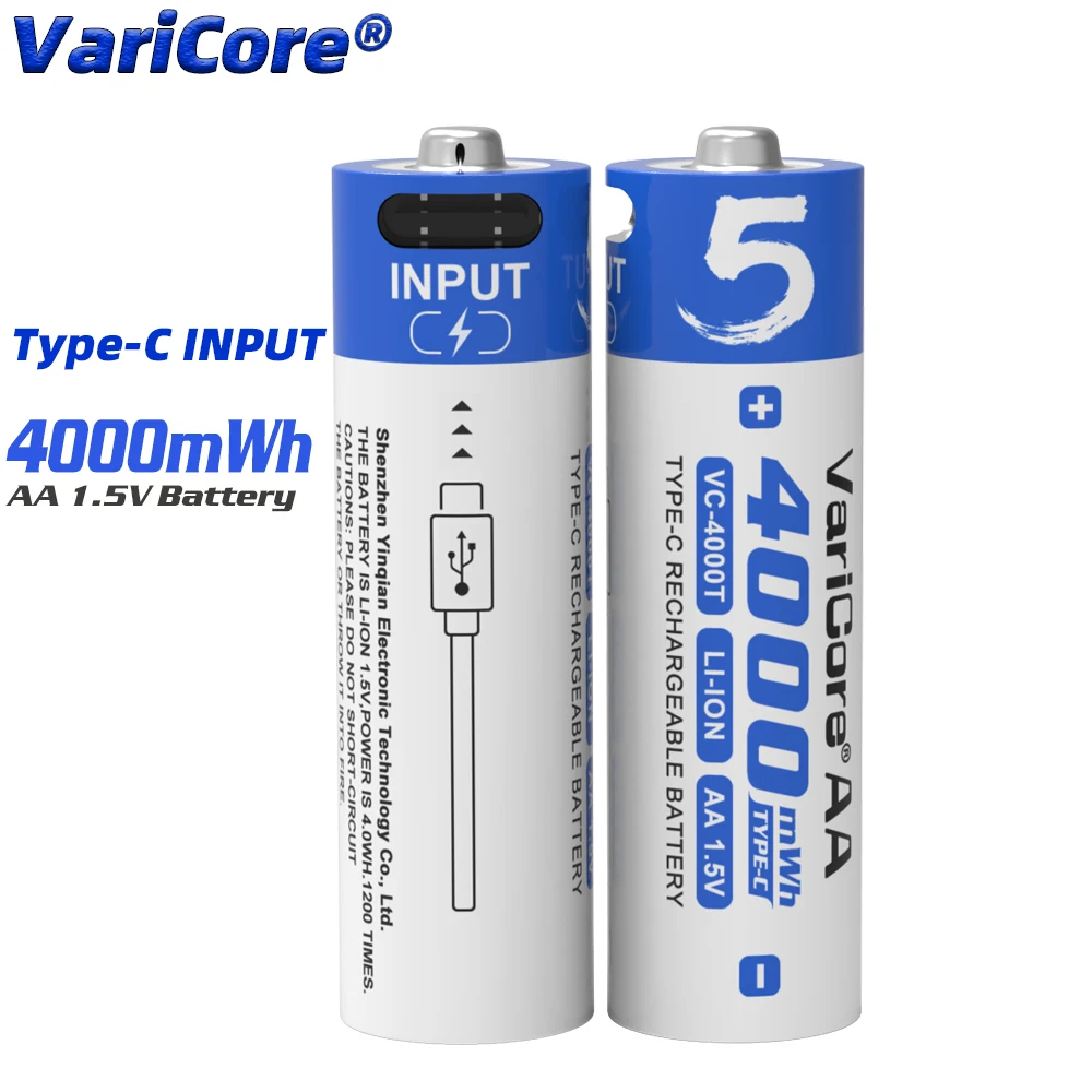 1-50 قطعة VariCore 4000T الأصلي AA 1.5 فولت 4000mWh سعة كبيرة بطاريّة ليثيوم قابلة لإعادة الشحن نوع-C USB شحن سريع لعبة الماوس