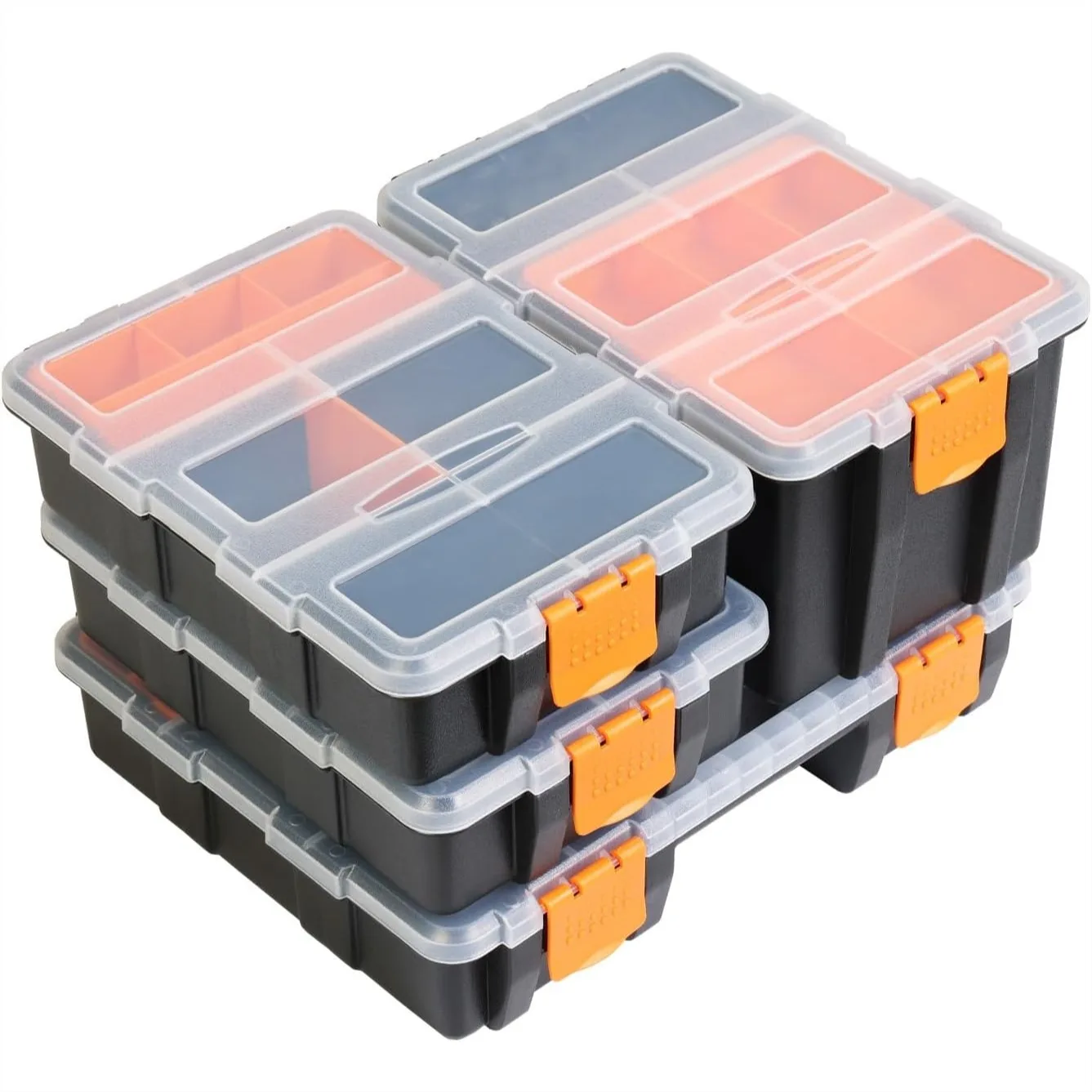

Versatile Hardware & Parts Organizers, 4-Piece Durable PP Plastic Storage Toolbox with Removable Compartments for Bolts, Screws