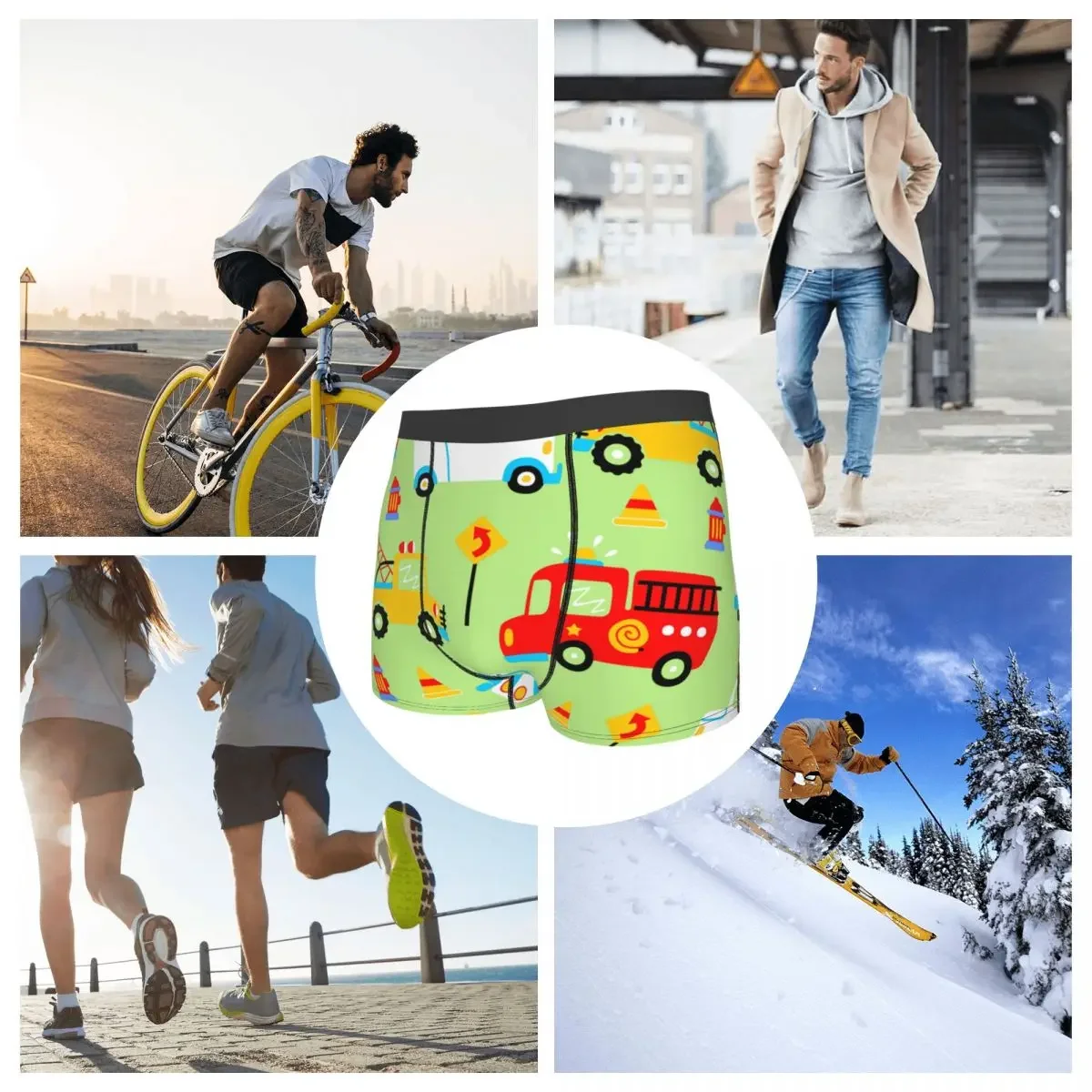 Boxer da uomo Mutandine comode Set Cartoon Rescue Cars Veicoli Intimo Uomo Boxer