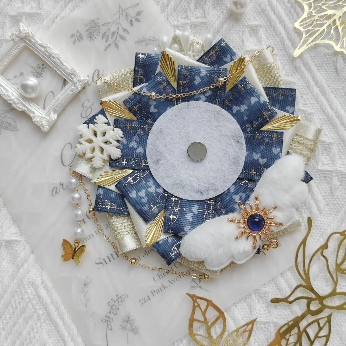 Luxury Ita Bag Badge Cover. Handmade Ribbon Badge Rosette. Lolita Party Ita Bags Accessories. Anime Cosplay Itabag Shoulder