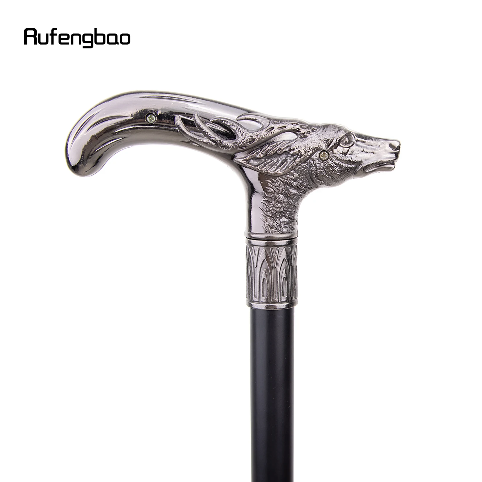 Sliver Sika Deer Head Walking Cane Fashion Decorative Walking Stick Gentleman Elegant Cosplay Cane Knob Crosier 93cm