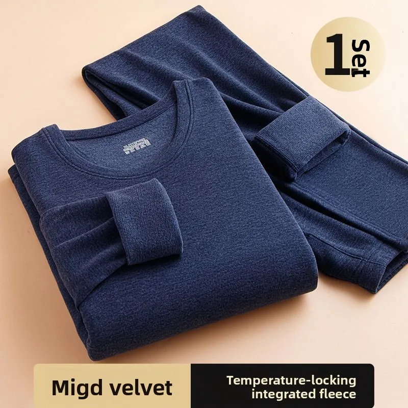 가을 겨울 남성용 보온 내의 세트 두꺼운 벨벳 라운드 넥 셀프 히팅 탄력성 긴팔 잠옷