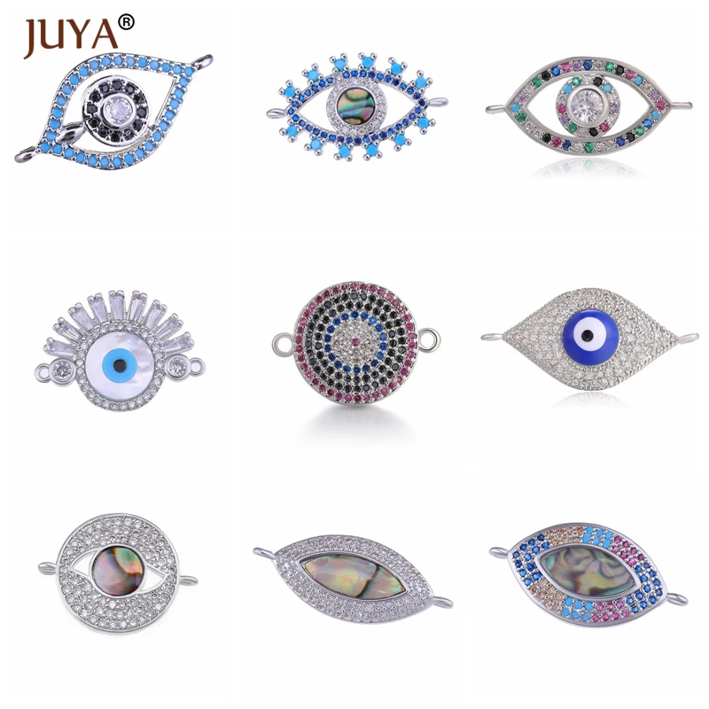 Fashion Copper Zircon Evil Eye Charms Connectors Accessories For Jewelry Making Components Hand Made DIY Bracelets Decoration