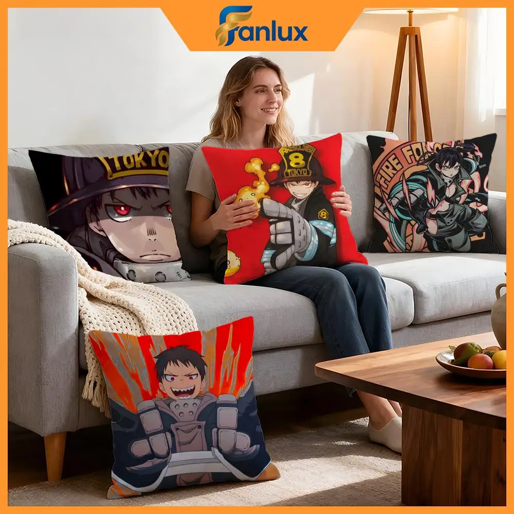 Anime Fire Force Cushion Cover 4Pcs Decorative Covers Soft Cushion Case for Sofa Couch Decor 40x40 45x45 Pillowcases