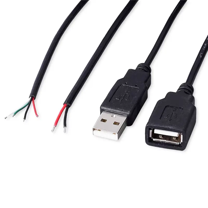 Jcd conector de carregador usb, 2 pinos, 4 pinos, usb 2.0, macho, fêmea, cabo de extensão de fonte de alimentação, cabo de carregamento, linha de dados diy ﻿