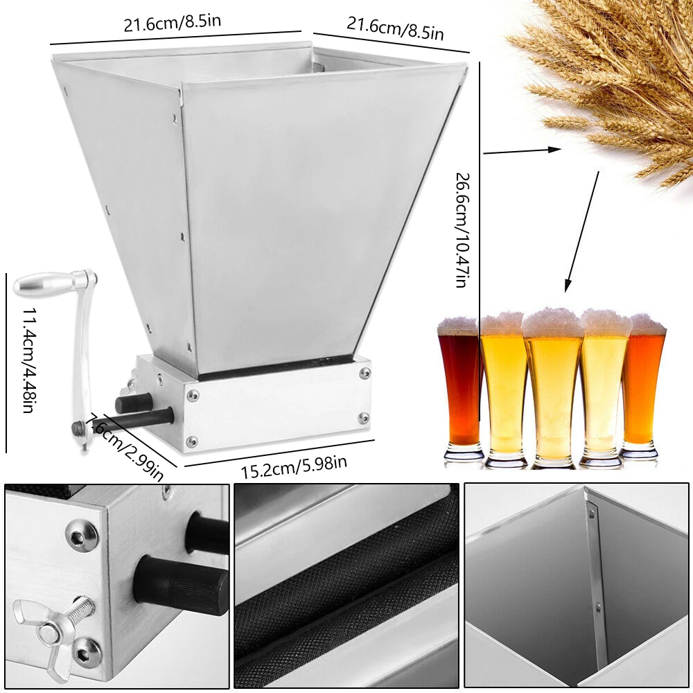 Hand-shaking Grain Mill Brewing for Grain Malt Grain Crusher Grinder with Stainless Steel Bearing Rollers and Steel Metal Base