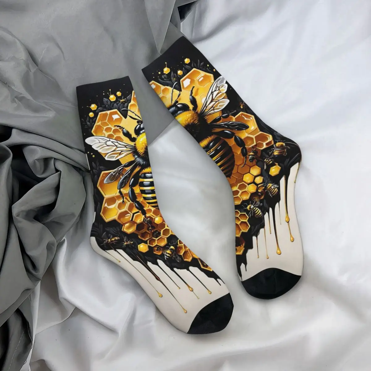 

Всесезонные чулки для экипажа, пчелиный мед, улей, носки с мультяшным принтом, длинные носки в стиле хип-хоп, аксессуары для мужчин и женщин, рождественские подарки