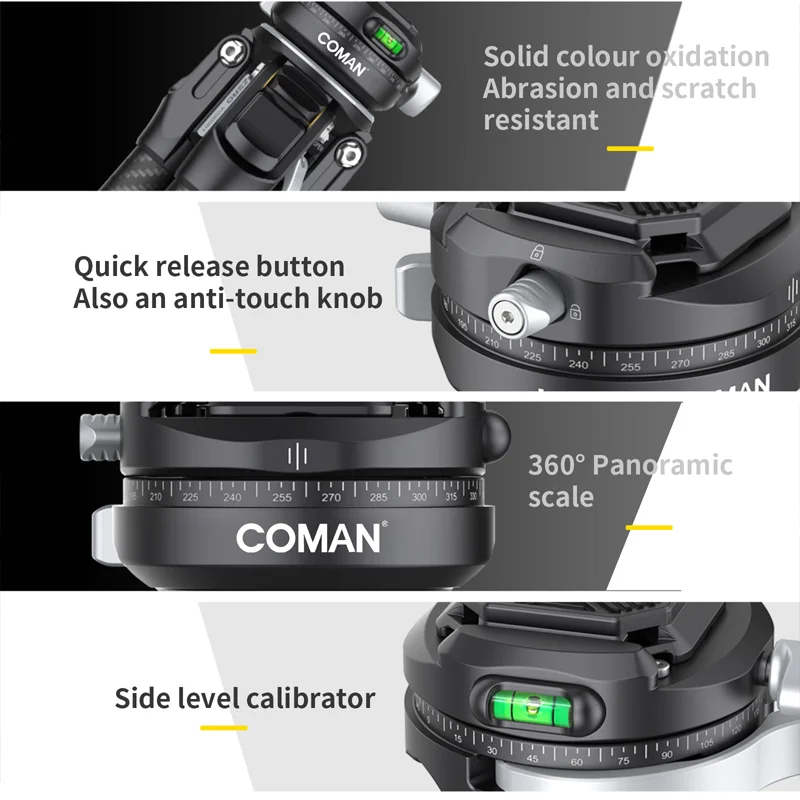 COMAN Zero F38 Carbon Fiber Tripod Lightweight Ball Head DSLR Camera Tripod with Quick Release Plate for Smartphone iPhone