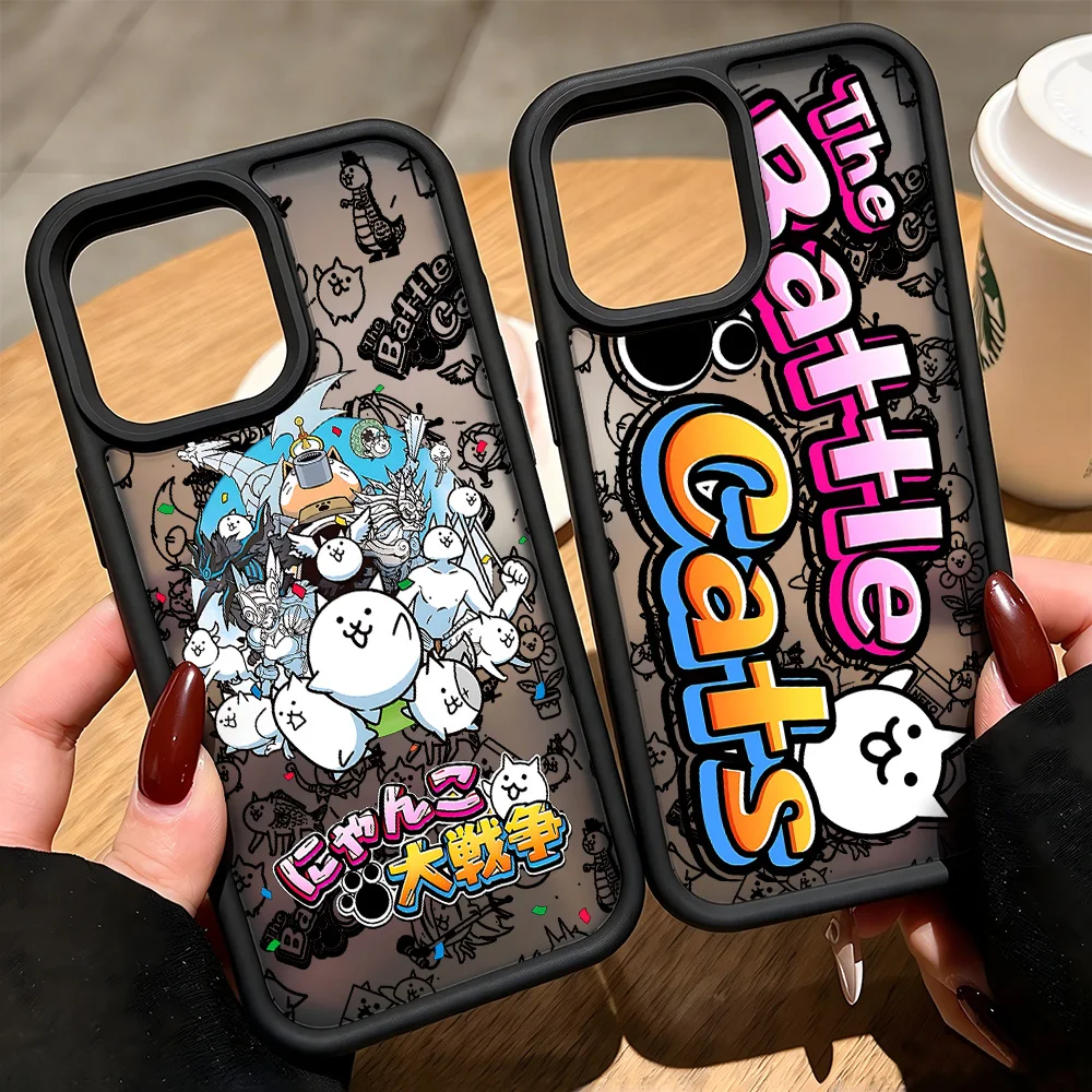 Fuuny Battle Cats Cute Luxury Matte Phone Case for IPhone 11 12 13 14 15 16 17 18 Pro Max Plus Air Black Shockproof Back Cover