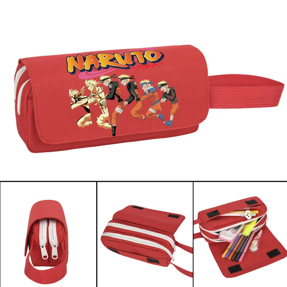 Narutoed Pencilcase Double Zipper Boy Girl School Pencil Case Student Pen Case Box Sasuke Stationery Bag Anime Pencil Bag Gift view 4