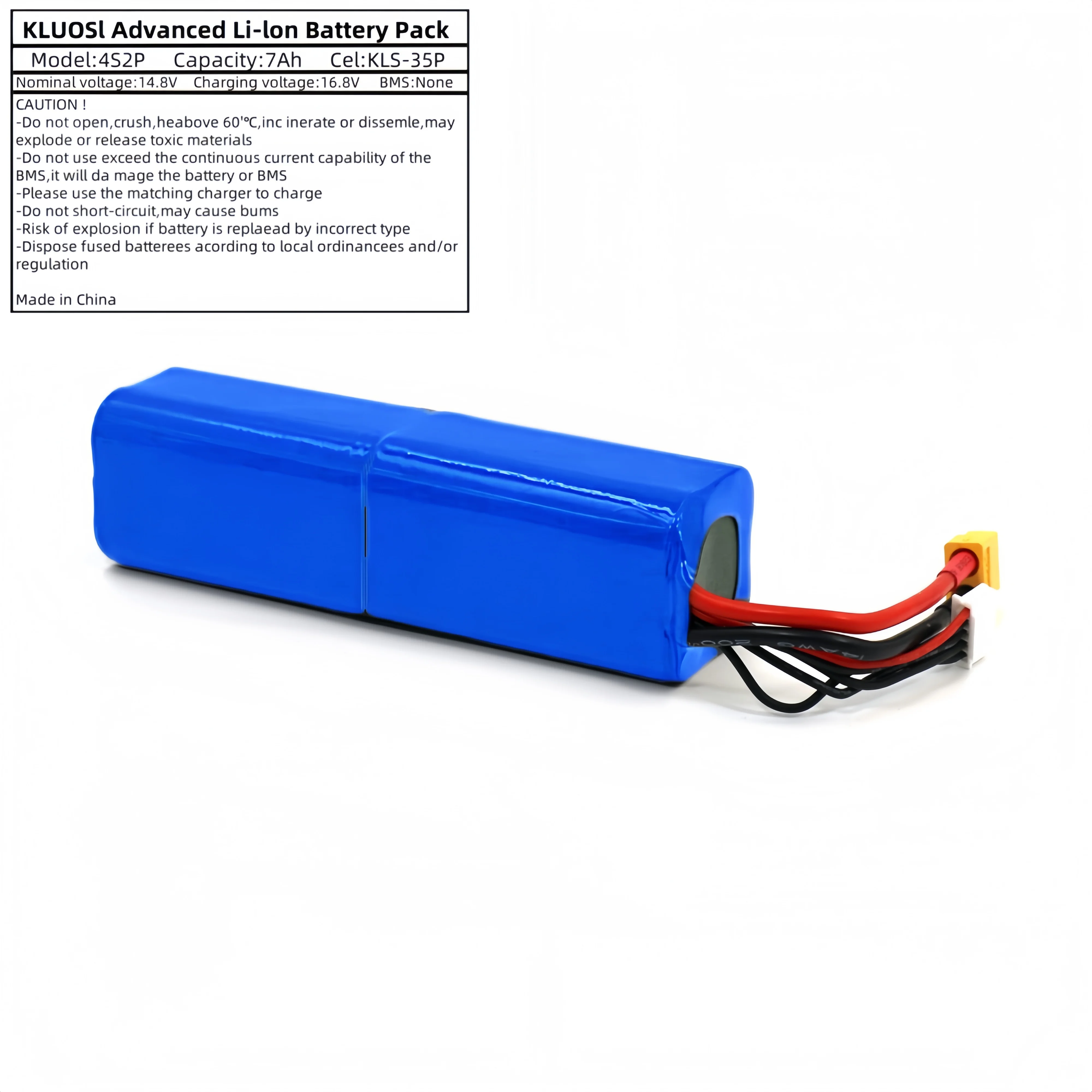 Kluosi 16.8V بطارية ليثيوم أيون 14.8V 7Ah 4S2P قدرة عالية بدون طيار قابلة للشحن لمختلف RC طائرة بدون طيار رباعية الدوار XH2.54-5P XT60