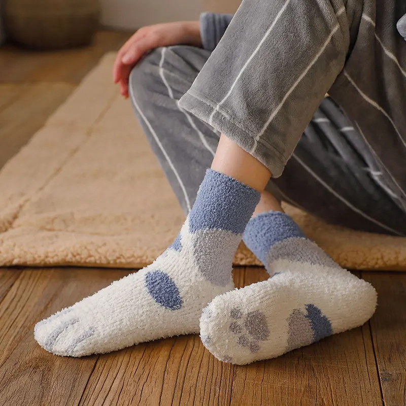 

New Arrivals 1 Pair Coral Velvet Cat Claw Socks Plus Velvet Padded Warm Tube New Sleep Socks Home Leisure Plush Floor Socks