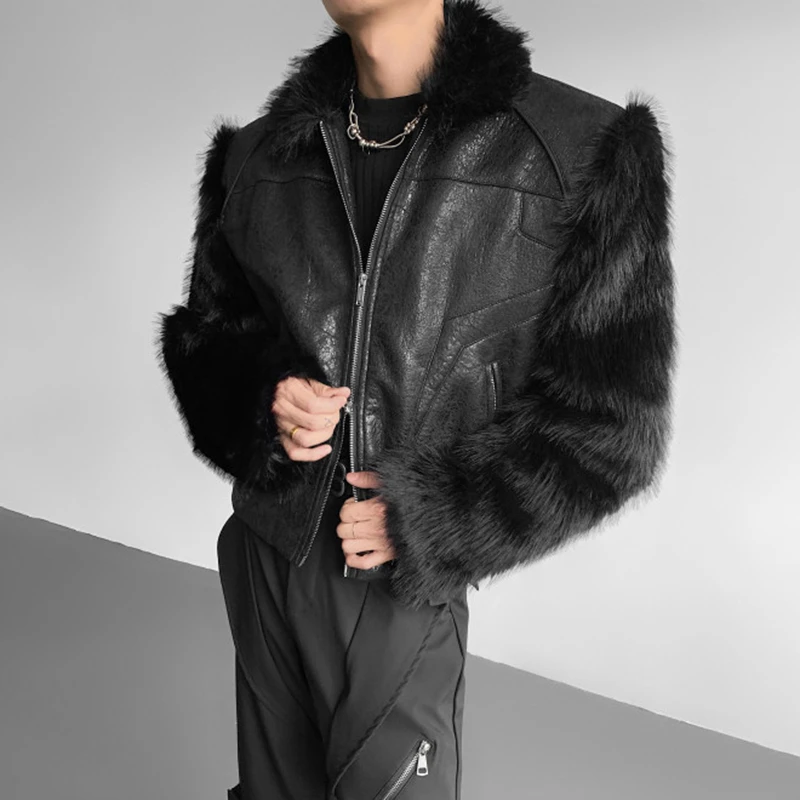 LUZHEN 2025 Winter New Original Faux Fur Patchwork Design Leather Jacket Men's Fashion Elegant Handsome Male Coat Clothes JY5114