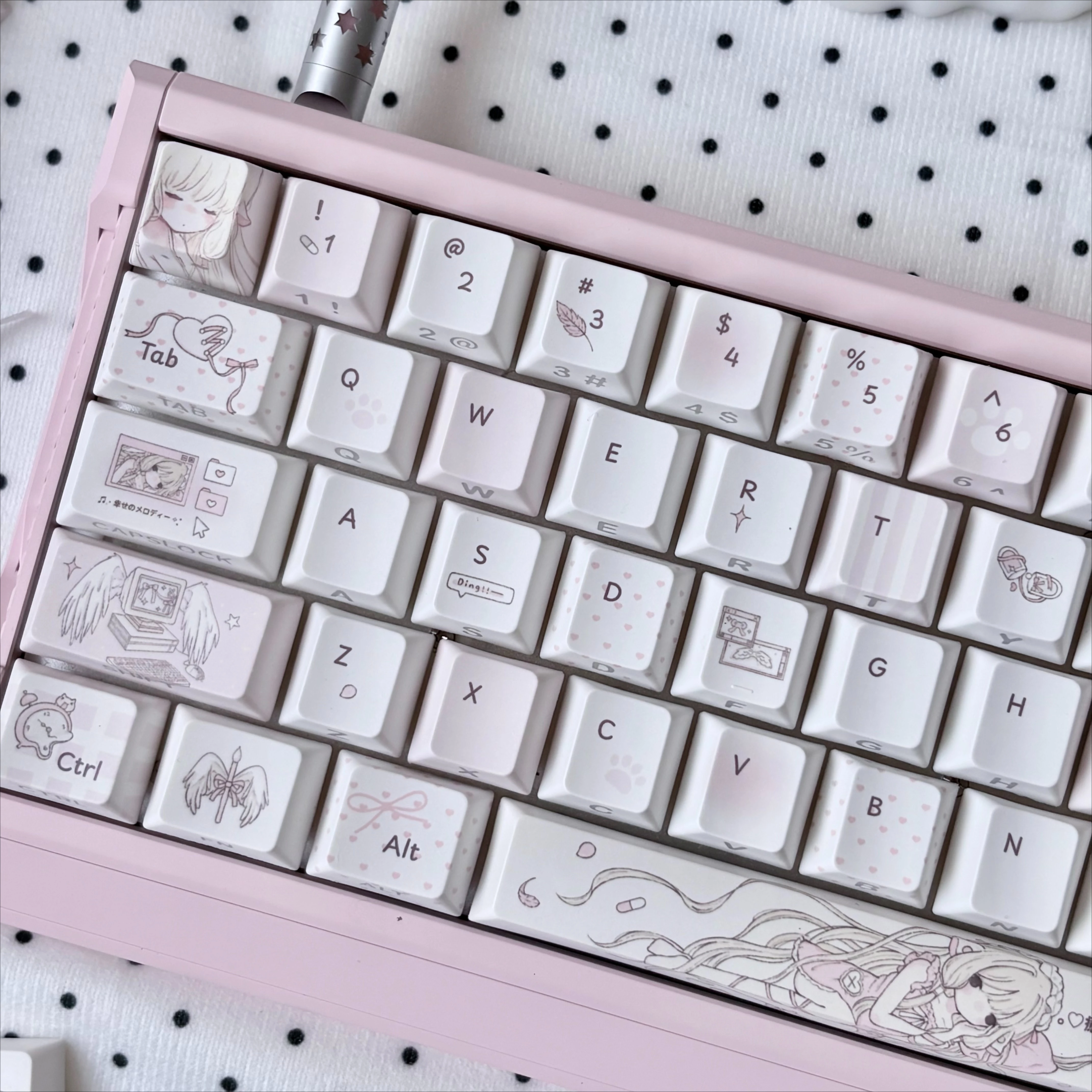 Girl Heart Pink PBT Keycaps 5-Sided Sublimation PC Transparent Cherry Profile Keycap Set for MX Switch Mechanical Keyboard Gift