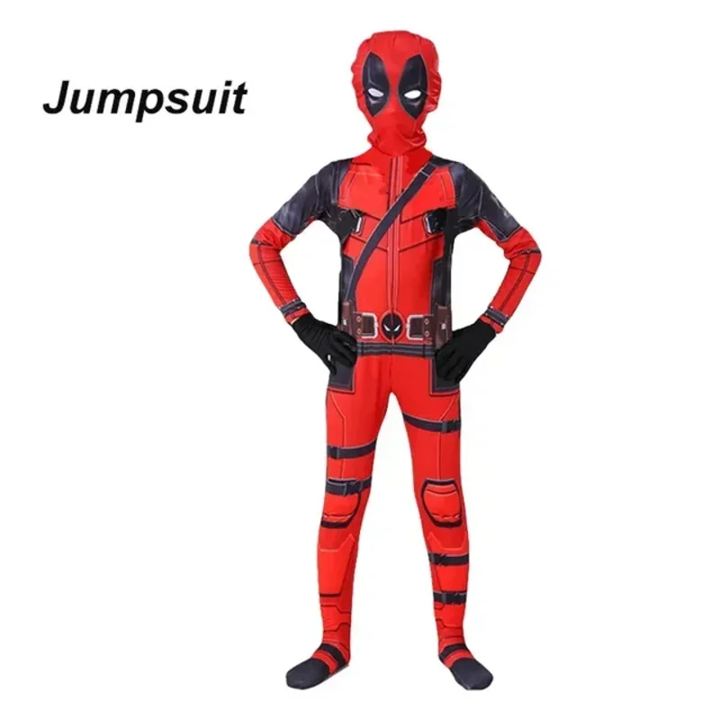 Costume de Deadpool pour adultes et enfants, masque de cosplay, combinaison trempée, sac à dos, couteau, accessoires, sourire, héros, Halloween, enfants, hommes, femmes