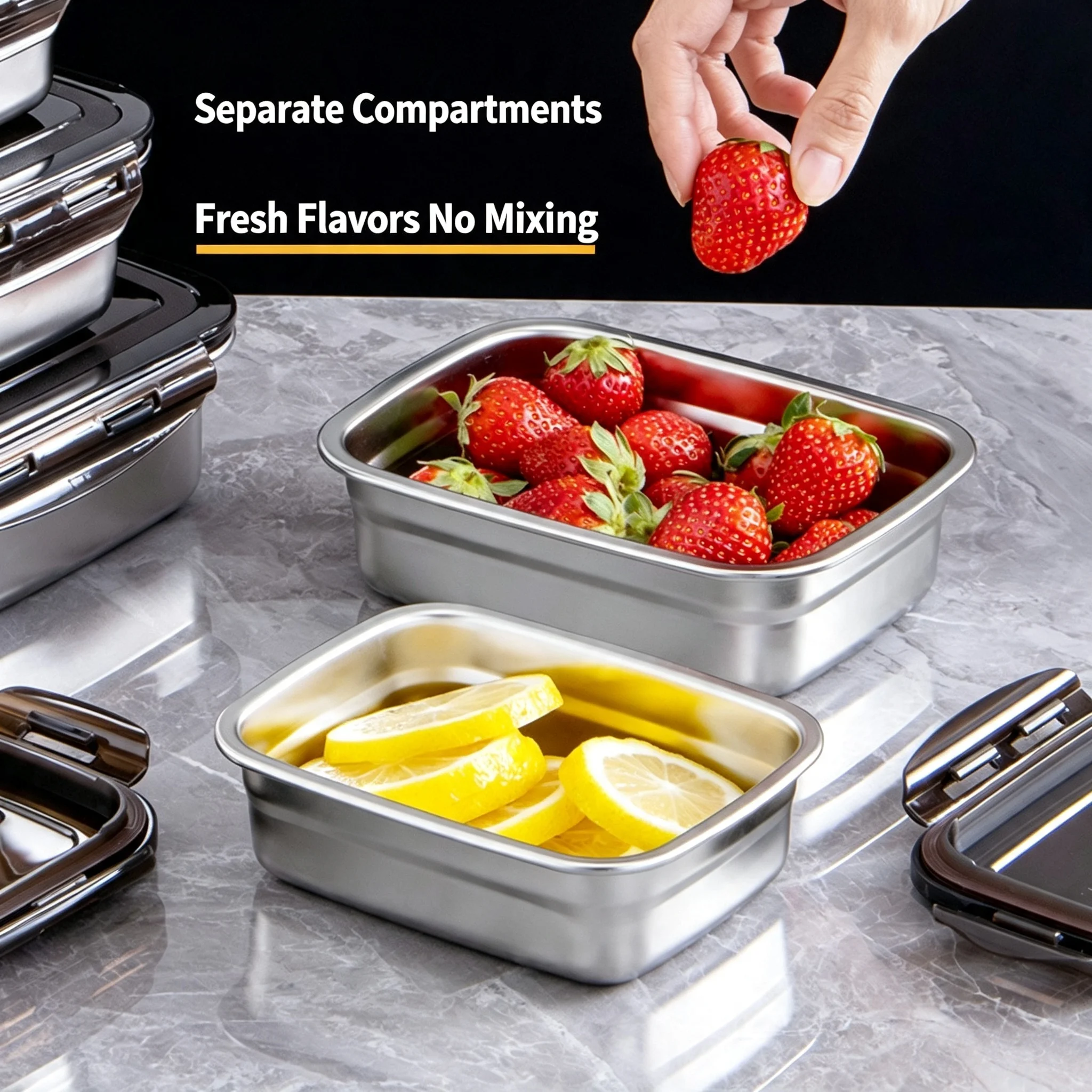 New 304 Stainless Steel Crisper Box Airtight Food Storage Container With Lid Lunch Bento Food Box Outdoor Picnic Camping Tool