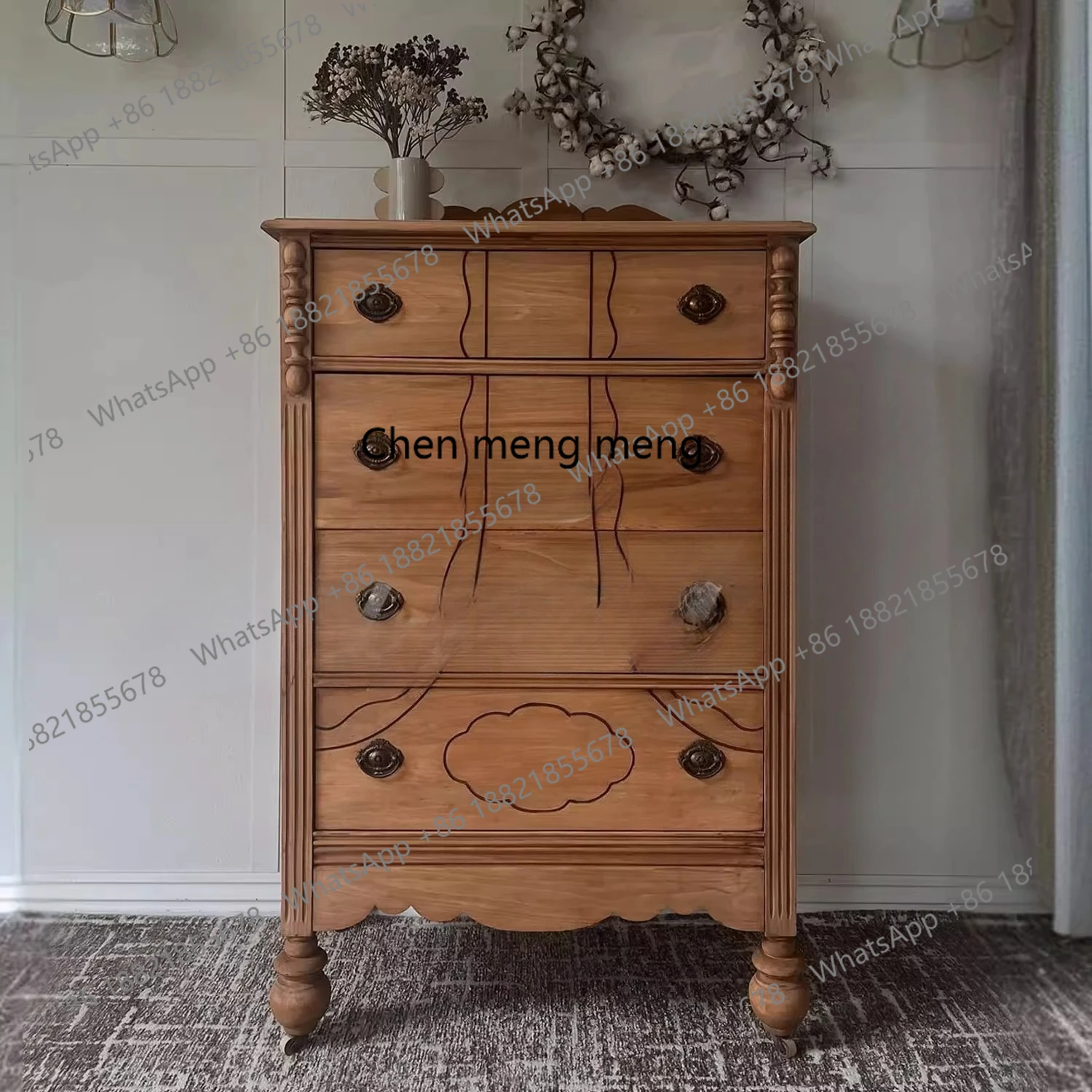 

Retro solid wood chest bedroom, storage, medieval home carved storage cabinet