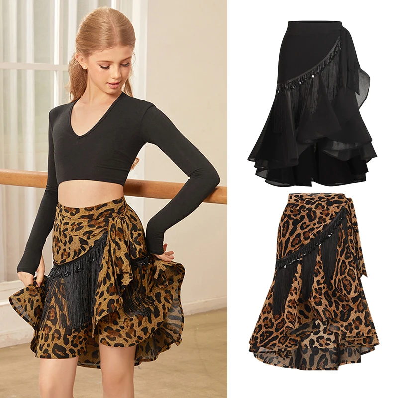 Nowa spódnica do tańca latynoamerykańskiego dla dziewcząt, strój do cha-chy i rumby, spódnica z frędzlami, kostium do występów latynoamerykańskich, czarna spódnica z frędzlami DNV24809