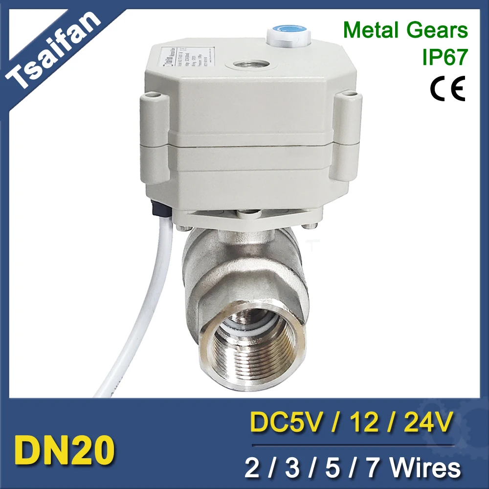 3/4" Full Bore Stainless Steel Electric Valve Metal Gears, NSF, IP67 CE  DN20 Full Port Motorized Valve With Manual Override