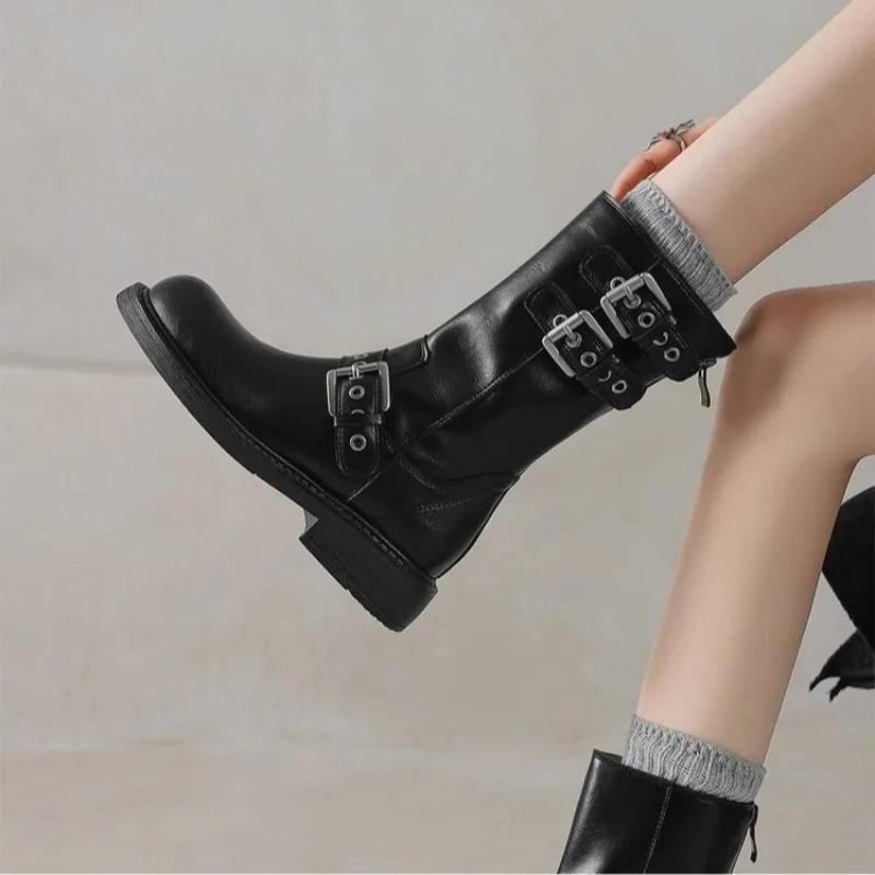 

New Style Fashion Women's Boots Hot Selling Round Head Solid Color Casual Comfort Low Heels Short Buckle Fashion Women's Boots