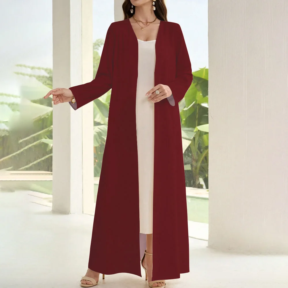 Ramadan Kobieta Skromna Muzułmańska Abaya Wymazywanie Eid Muzułmański Islam Pełny Rękaw Otwarte Kimono Kaftan Kobiety Saudi Dubai Solid Color Abaya