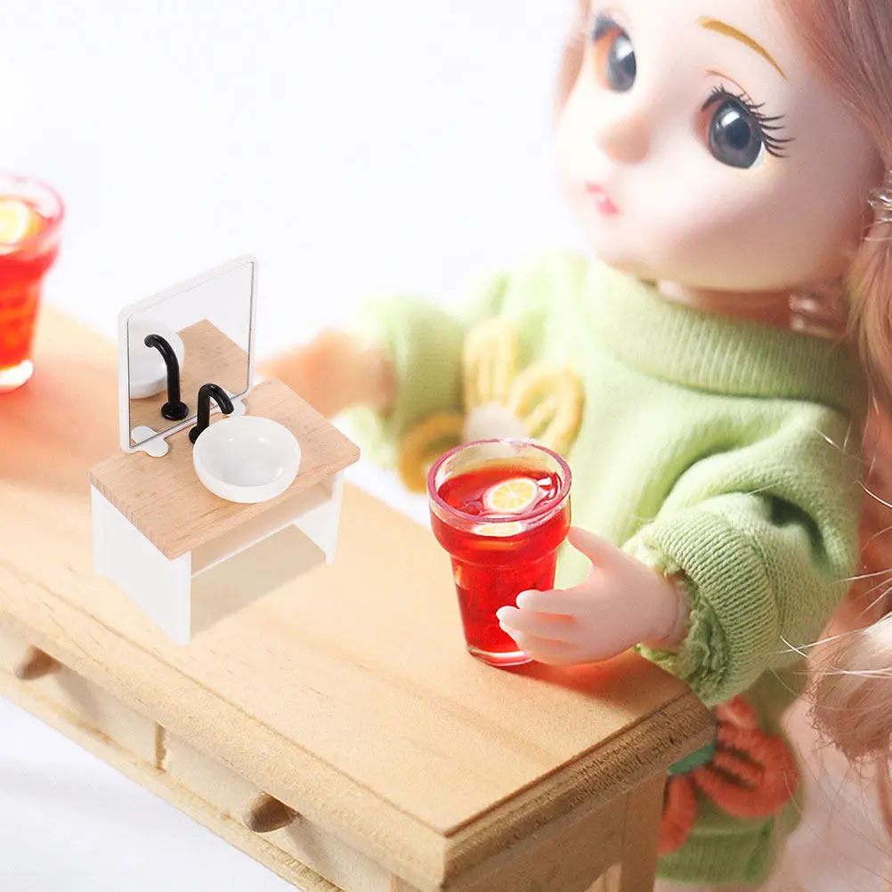 1セットのミニチュアバスルーム家具セット-1-12スケールのリアルな木製プラスチック製ドールハウスのバスルーム装飾、想像力豊かな遊びやdiyに最適