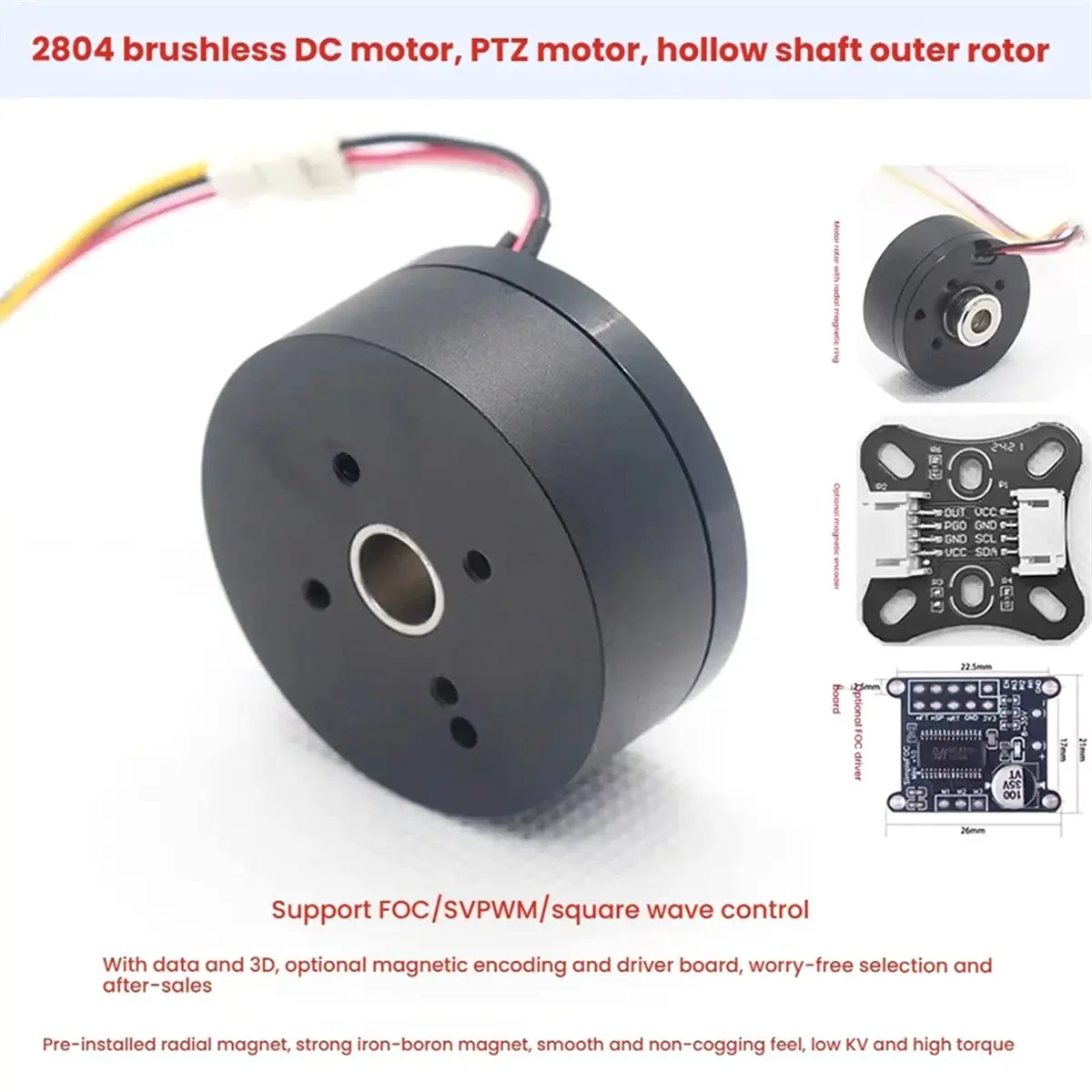 SWXF 2804 Outer Rotor BLDC Motor Kit with AS5600 Magnetic Encoder SimpleFOCmini Driver Board, Magnet Hollow