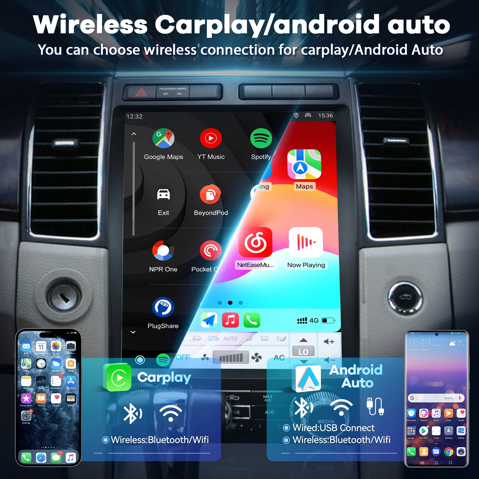 12.1 Vertical Screen Radio Accessories Snapdragon 665 for Ford Taurus 2012-2014 Android 13 Touchscreen Carplay Android Auto