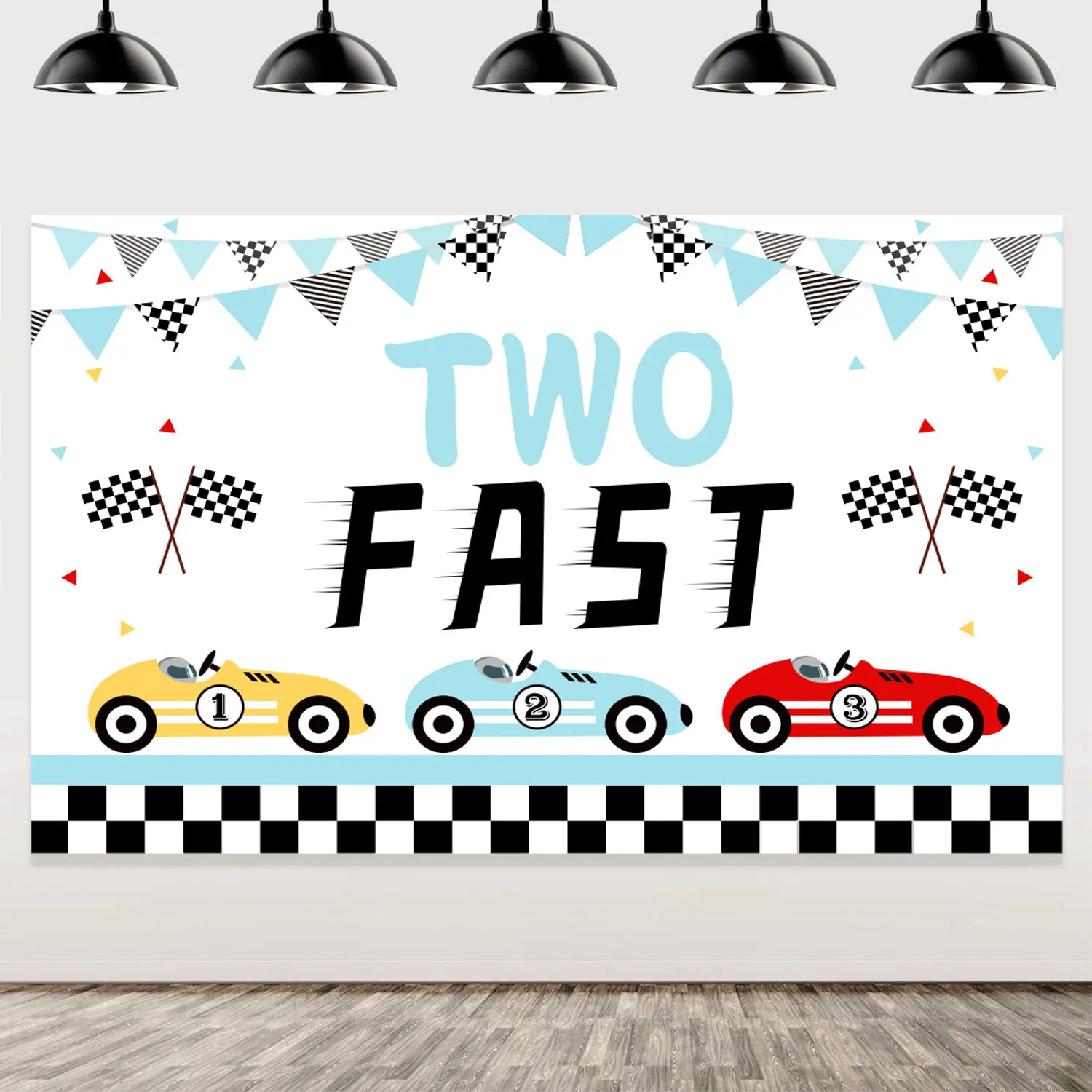 Auto da corsa due striscioni per fondali di compleanno veloci due decorazioni per feste veloci per ragazzo Vintage Car Photo Background 2nd Birthday