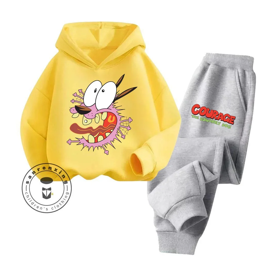 Cartoon Courage the Cowardly Dog Hoodie Set Ultra Cute Cozy Clothing Sets Suitable for Children Fall Winter Seasons New Hoodie