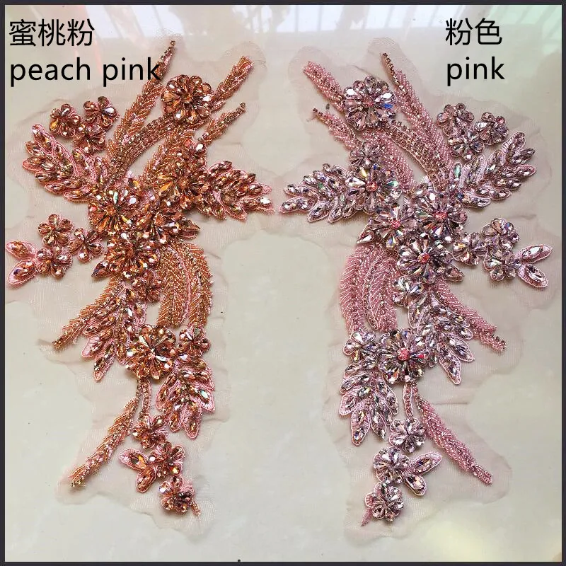 Gorgeous Peach Pink Glass Crystal Flower Trims For Stage Dress Ornaments DIY Coat Garments Accessory Big Flower Applique