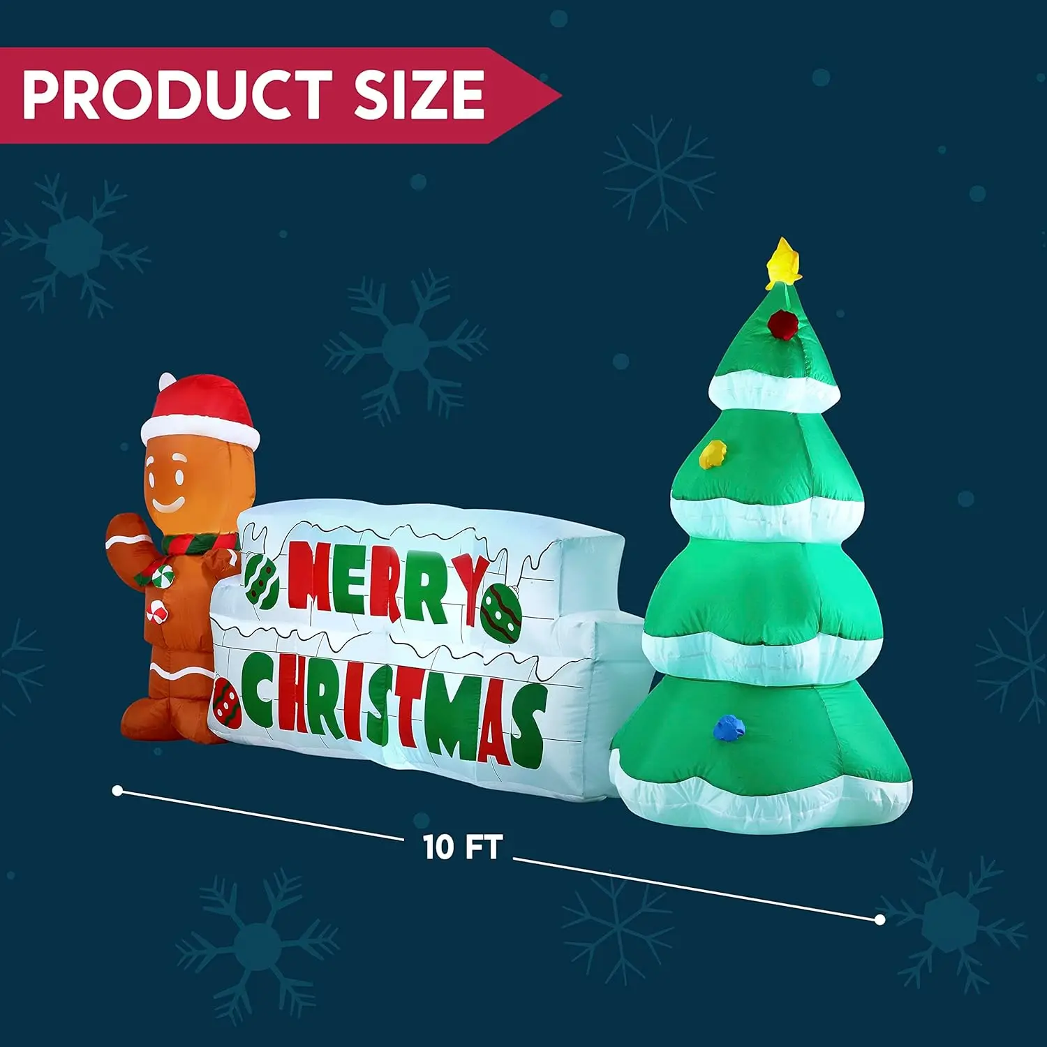 JOYFY 10 FT Christmas Inflatable Gingerbread Man & Christmas Tree Holiday Inflatable Outdoor Decoration  for Xmas Party Gift