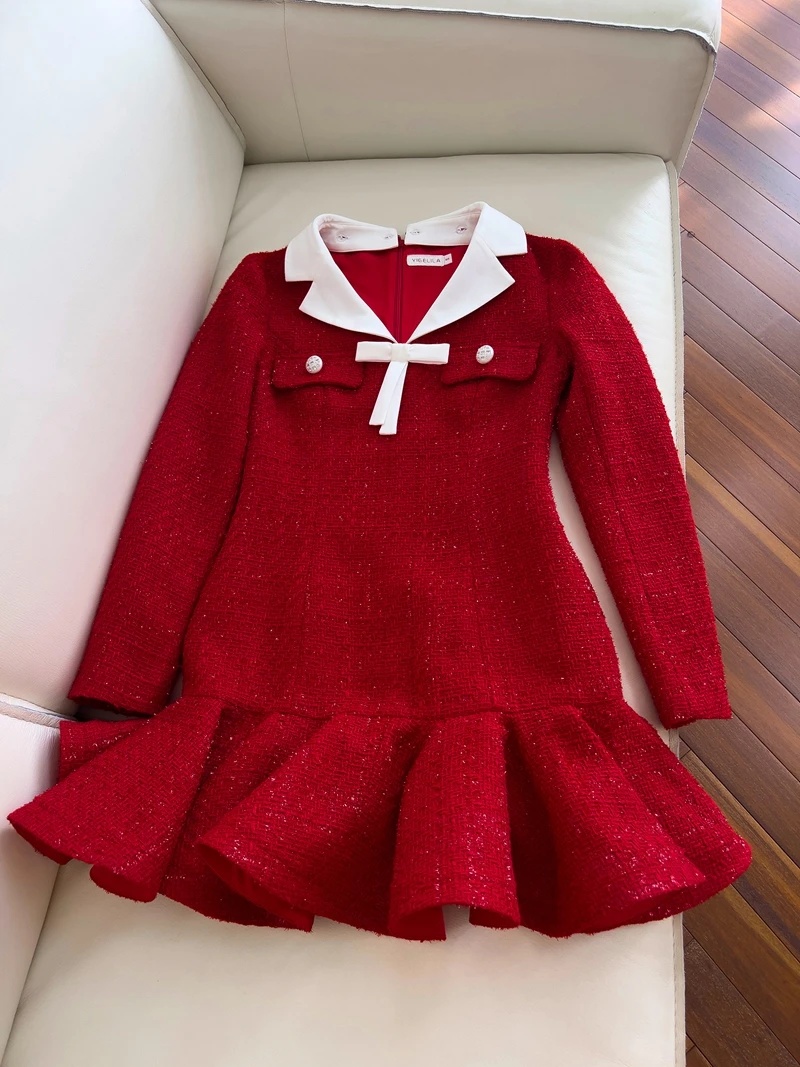 

Ele Red Autumnal Dr Retro Miss Rich Lady Sle High-Quali Sense Return Свадебный подарок Dr Dr Sweet Sle Hi...