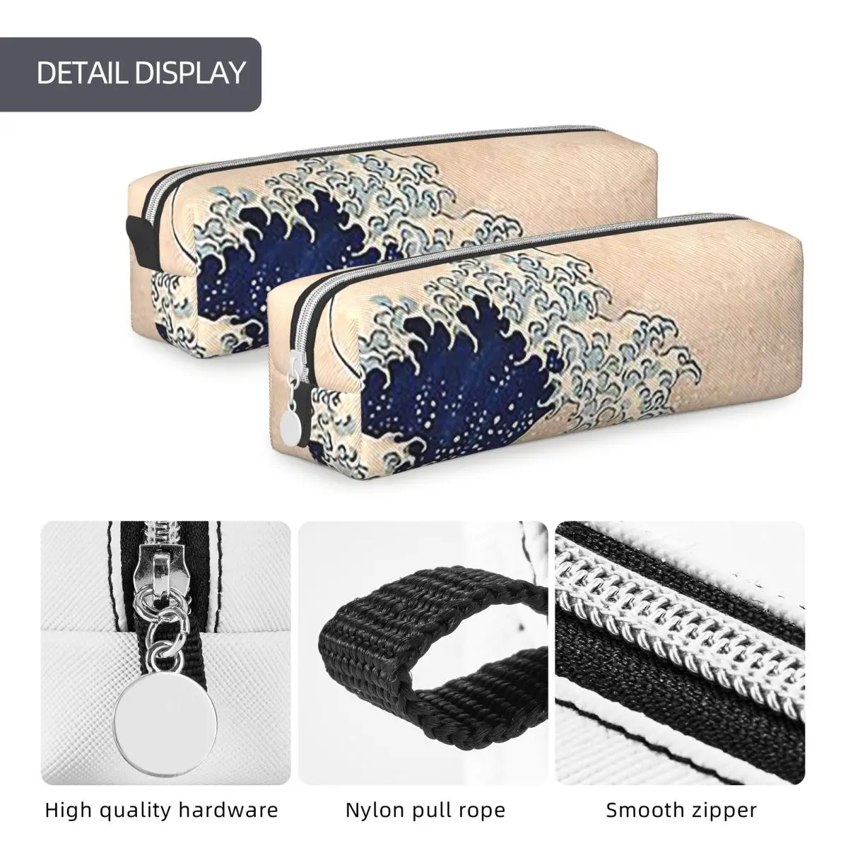 الكلاسيكية اليابانية موجة كبيرة قبالة كاناغاوا بواسطة Hokusai جدار قلم رصاص حالات تخزين كبيرة أكياس القلم صندوق القلم قلم رصاص الحقيبة حقيبة مستحضرات التجميل