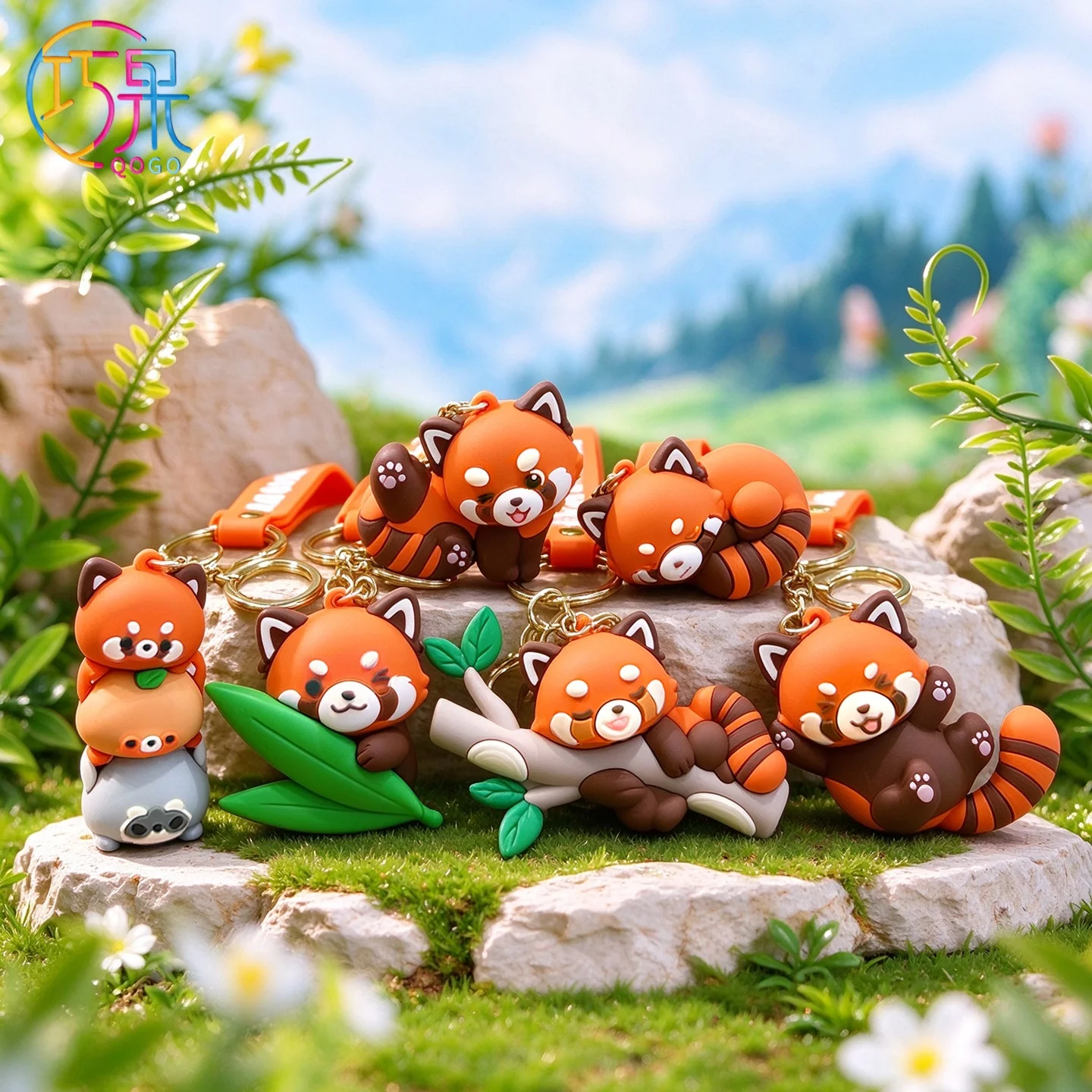 Creative cute fun lying down and laughing red panda shape keychain fashion exquisite pendant bag pendant gift for friends
