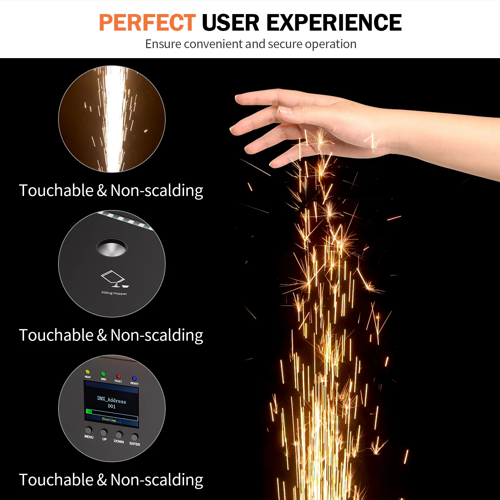 Fieryzeal 700W LED Cold Spark Machine with RGB Light DMX Electronic Flower Spraying Machine Indoor/Outdoor Stage Effect Machine