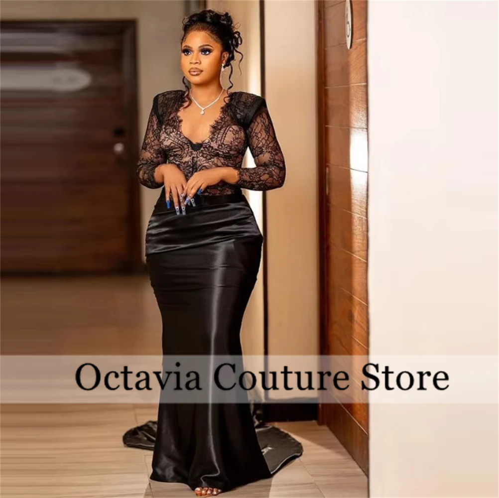 

Black Lace Aso Ebi Evening Dresses Elegant O Neck 2024 Birthday Luxury Dress Full Sleeves Special Occasion Gown Customized