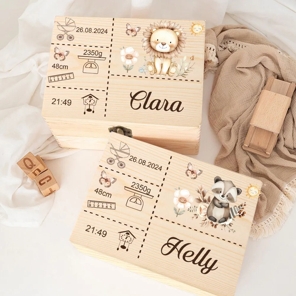 Personalized Memory Box Cute Forest Animals Baby Keepsake Box Baby Shower Gift Gift Idea for Birth First Tooth Holder