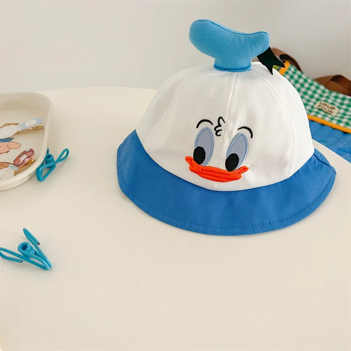 Kawaii Disney Donald Duck Bucket Hat Cartoon Cute Hat for Babies A Cotton Soft and Comfortable Outing Dress Baby Gift for Mother