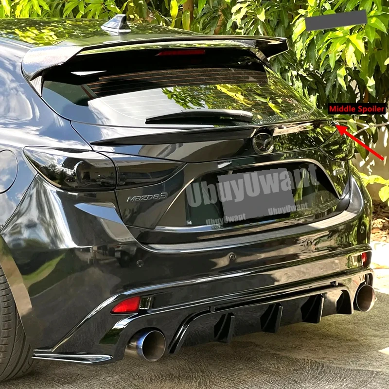 2014–2019 passend für Mazda 3 Axela Schrägheck, hinterer Kofferraum, Mittelspoiler, Flügel aus FRP/Kohlefaser