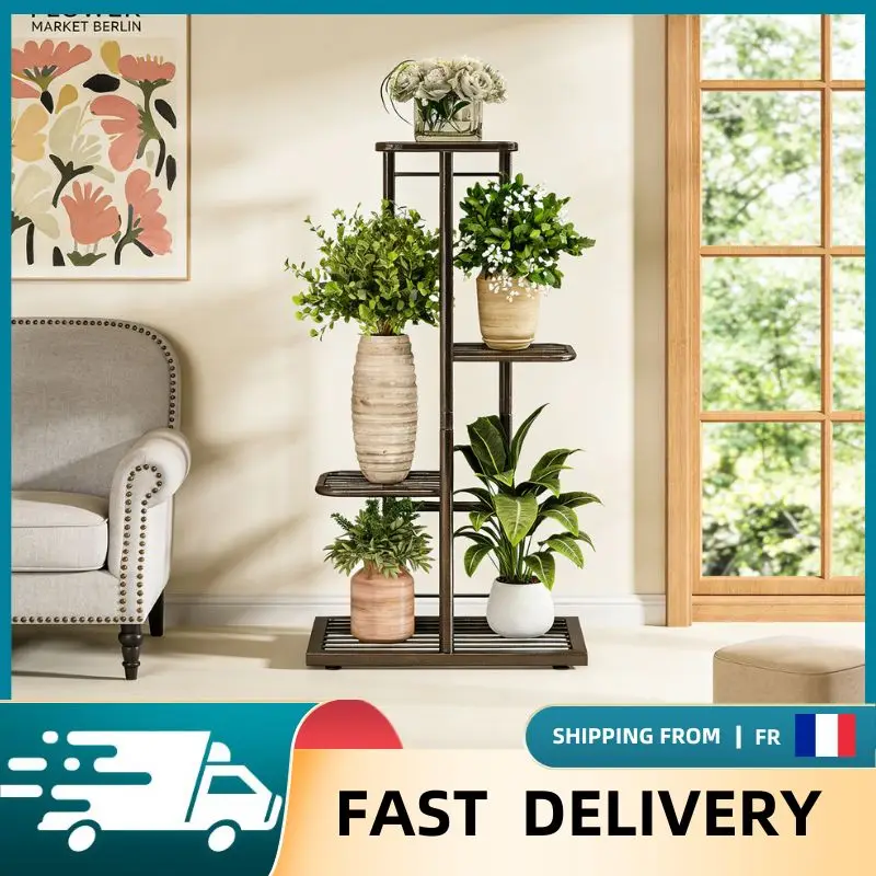 Portavasi a 4 livelli, scaffale per fiori in metallo antiruggine, salvaspazio, espositore multifunzionale per piante grasse, cactus, bonsai, decorazione per casa, giardino e balcone