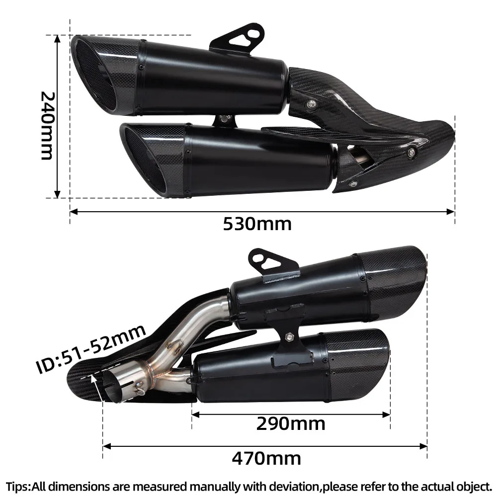 Universal Motorcycle Exhaust Muffler, 51mm Double Outlet Escape Pipe With DB Killer, Moto For Street Bike, Custom Styling Modif