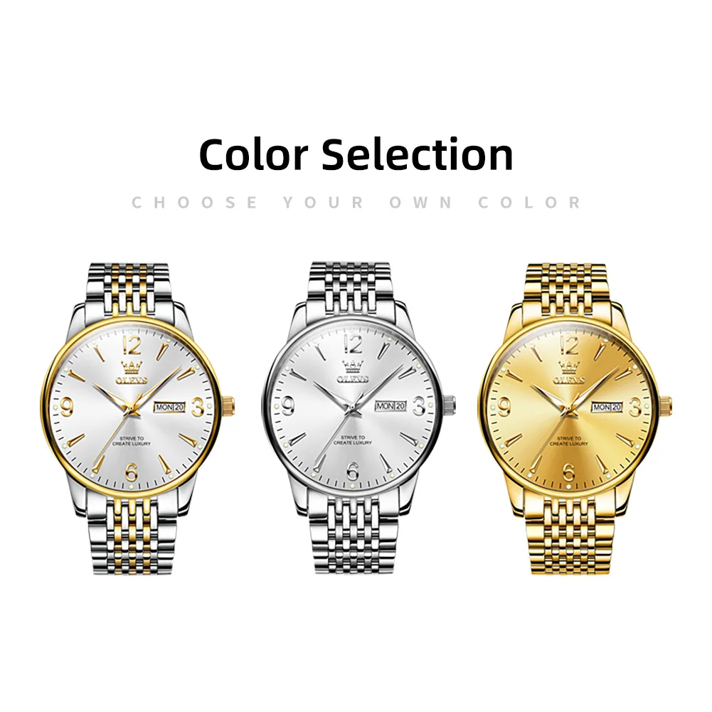 OLEVS Luxury Brands Original Quartz Men\'s Watches Waterproof Fashion Gold Wristwatch for Male Luminous Butterfly Buckle Watch