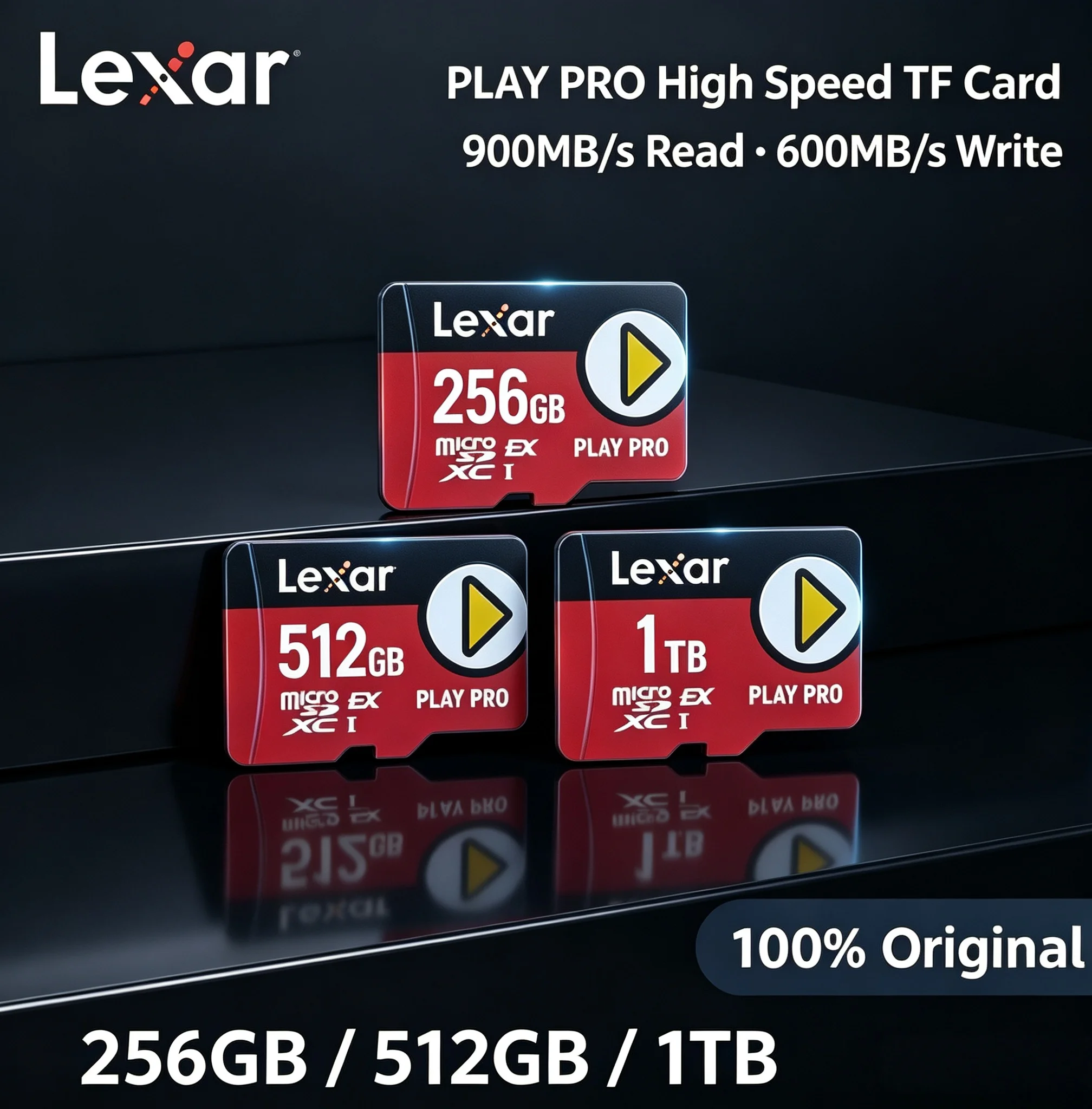 Lexar PLAY PRO microSDXC Express Card 256GB 512GB 1TB U3 V30 C10 900MBs Read Speed for Nintendo Switch Tablet Camera Gaming Pro