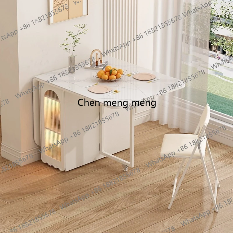 Mesa de Comedor de Diseño para Sala de Estar, Mesa de Comedor Moderna Nórdica Blanca que Ahorra Espacio, Plegable con Almacenamiento, Muebles para Comedor