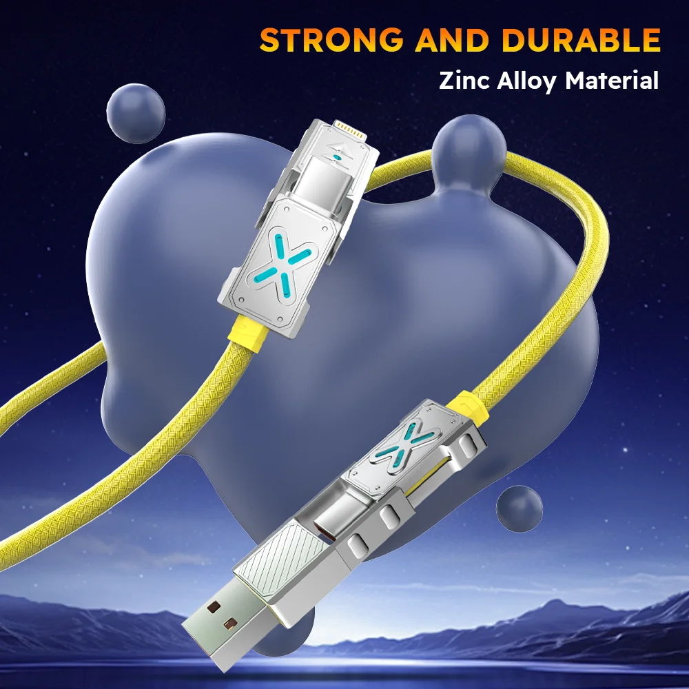 240W 4-in-1 Super Fast Charging Data Cable USB-C To Type-C Zinc Alloy Cable For Iphone Samsung Huawei Xiaomi Multi Port Multiple