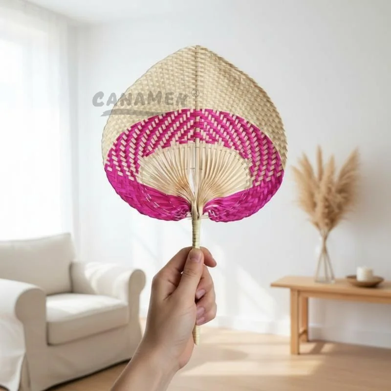 

Random Handmade Peach Shaped Bamboo Woven Cooling Fan Straw Hand-woven Fan Summer Bamboo Artificial Cooling Fan Woven Fan